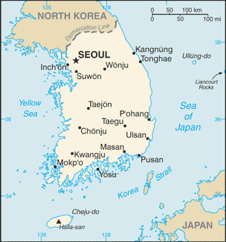 Mapa Político Pequeña Escala de Corea del Sur