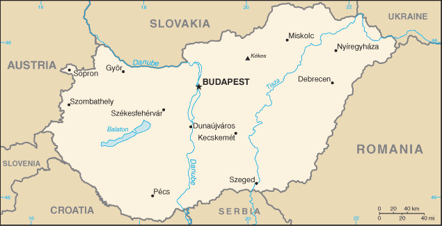 Mapa Politico Pequeña Escala de Hungría