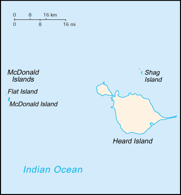 Mapa Político Pequeña Escala de Islas Heard y McDonald, Océano Índico, Australia