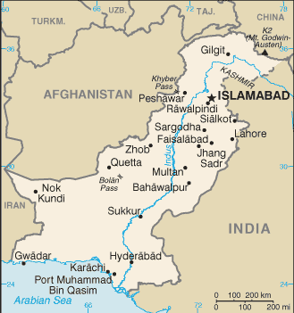 Mapa Politico Pequeña Escala de Pakistán