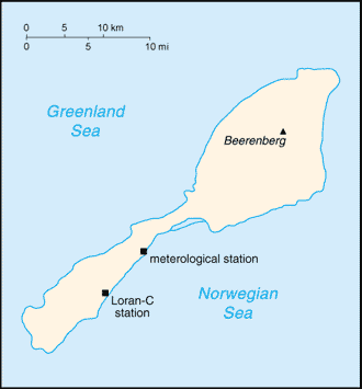 Mapa Politico Pequeña Escala de la Isla Jan Mayen (Océano Ártico)