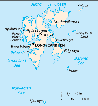Mapa Politico Pequeña Escala del Archipiélago Svalbard (Océano Ártico)