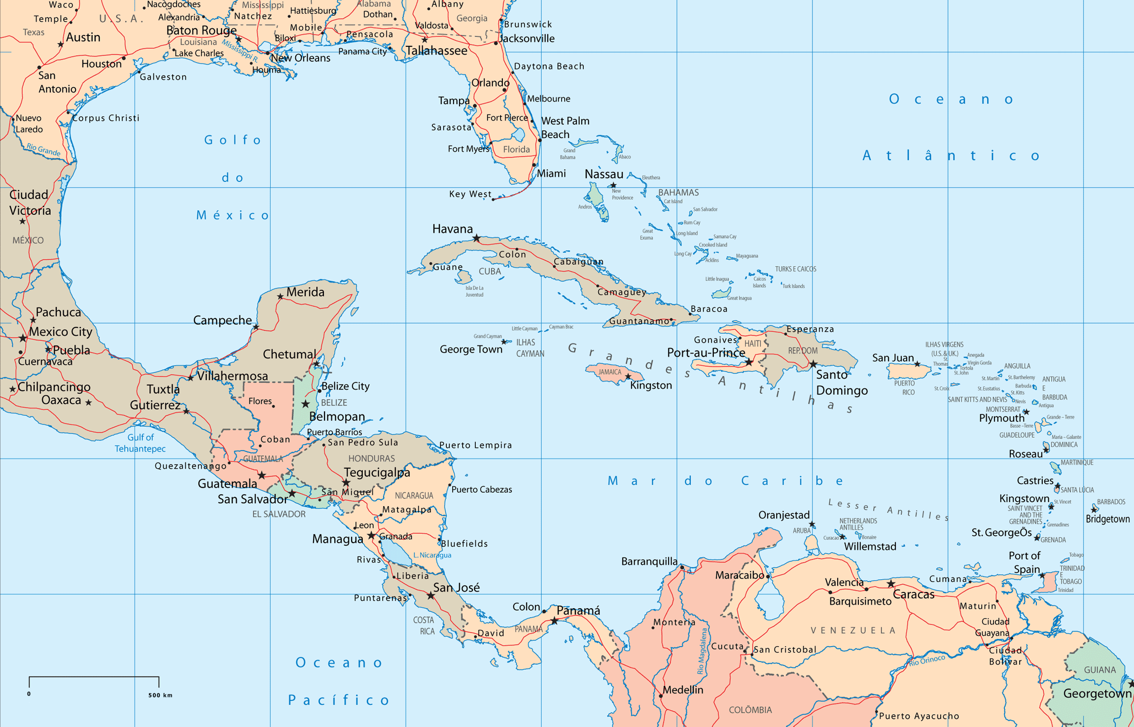 Mapa Político de América Central y del Caribe