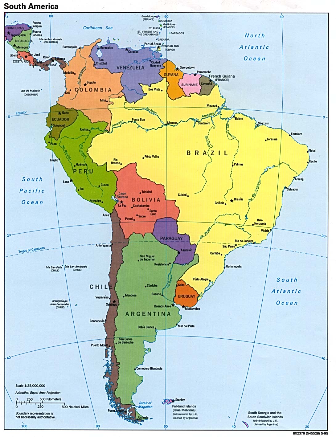 Mapa Político de América del Sur 1995