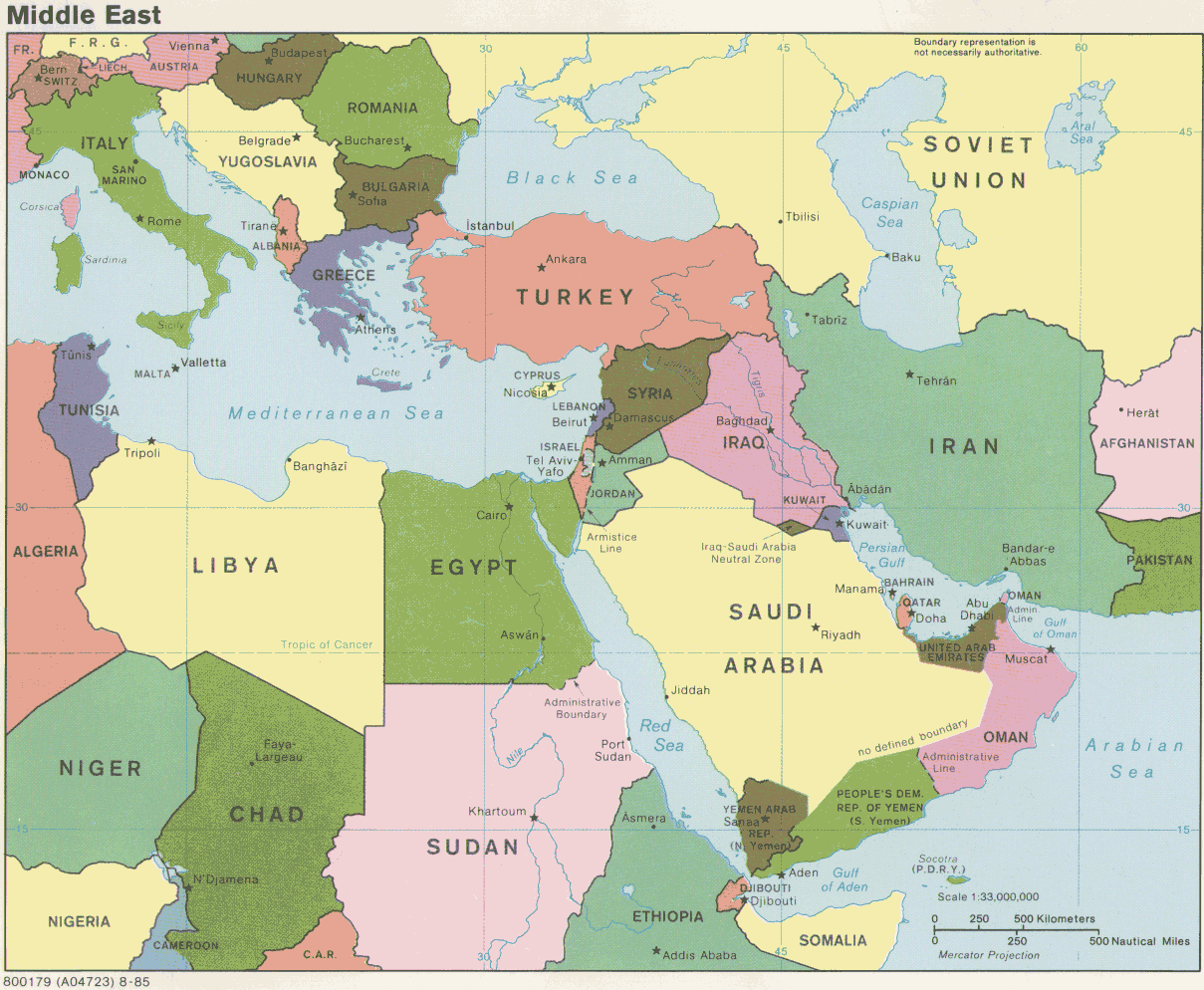 Mapa Politico de Oriente Medio 1985