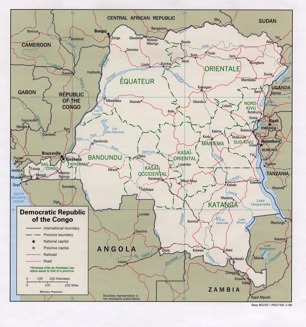 Mapa Politico de República Democrática del Congo (Zaire)