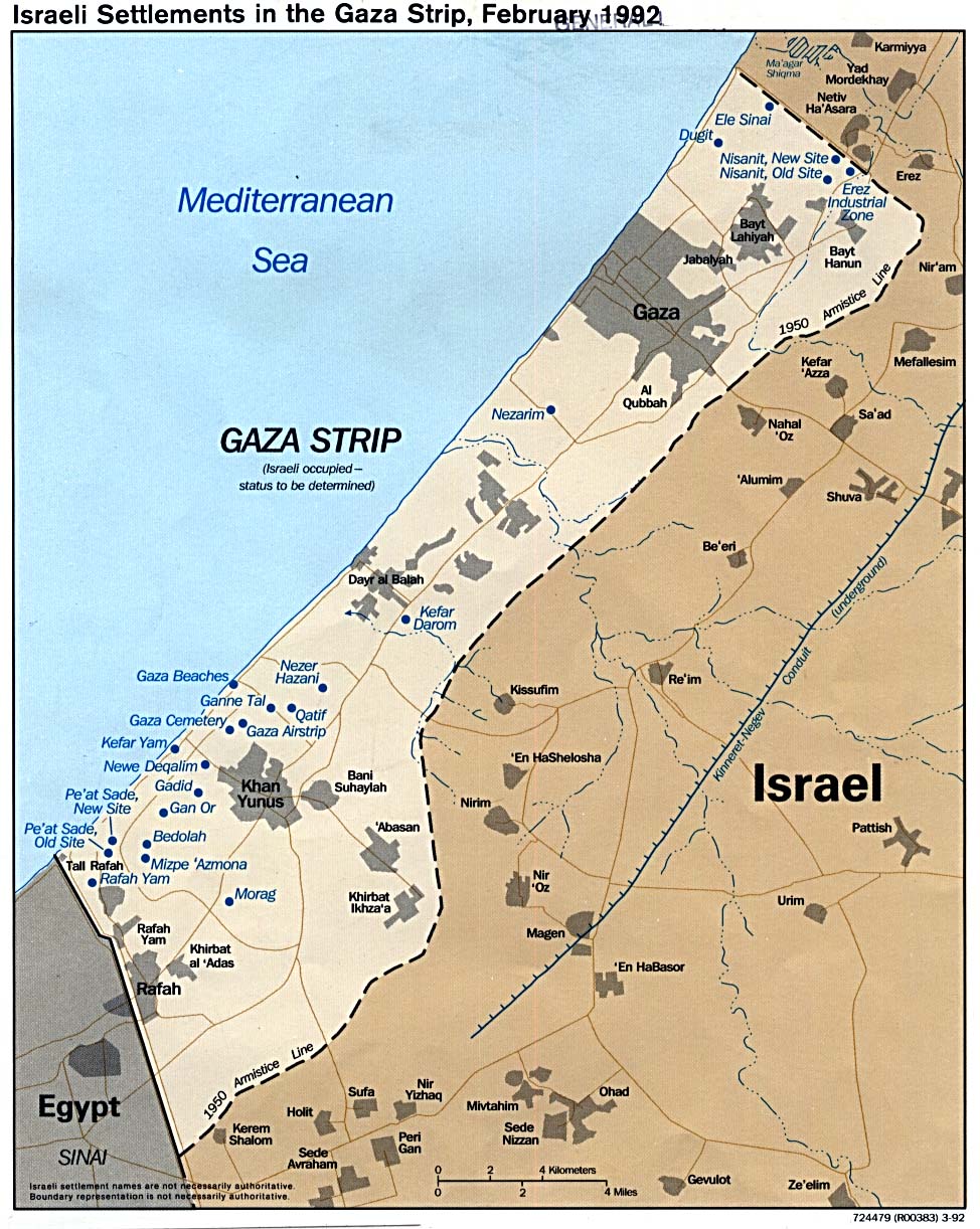 Mapa Politico de los Asentamientos Israelíes en la Franja de Gaza