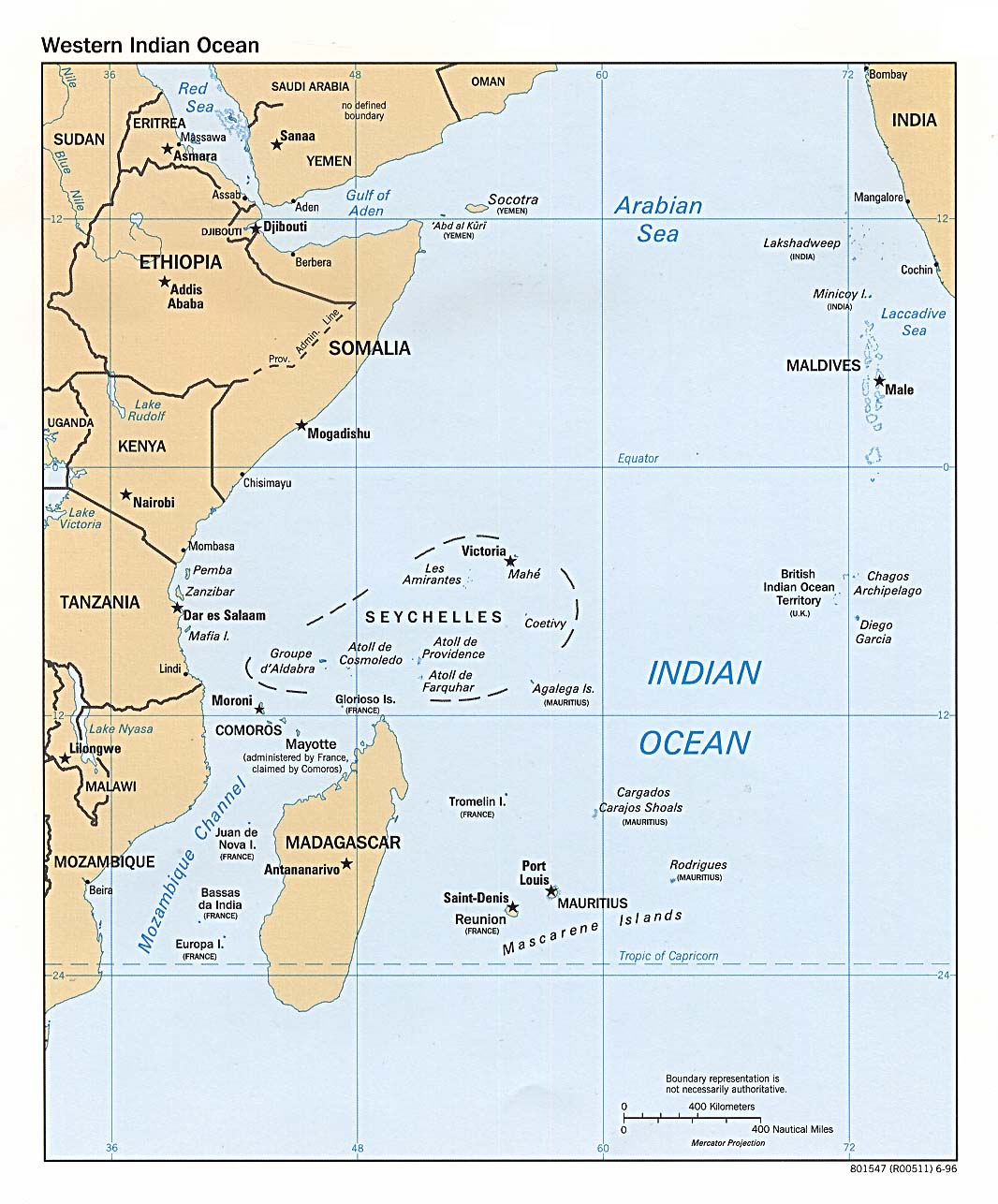 Mapa Politico del Océano Índico Occidental