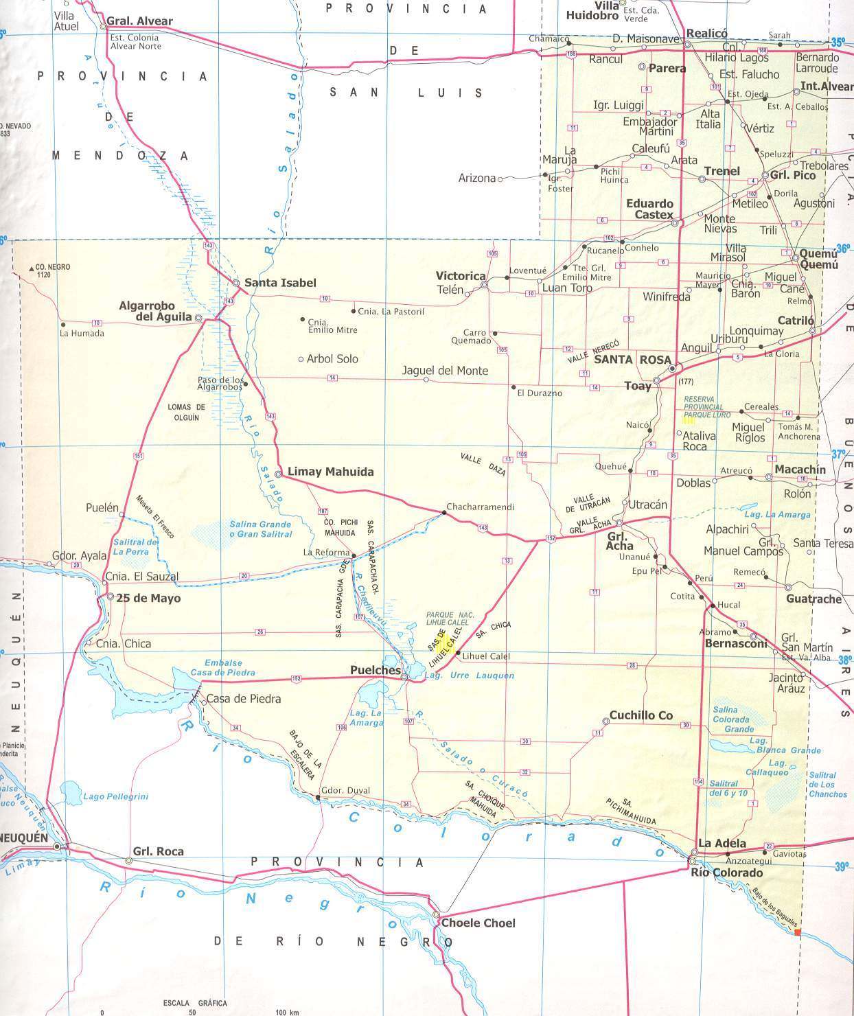 Map of a Provincia La Pampa, Argentina - mapa.owje.com