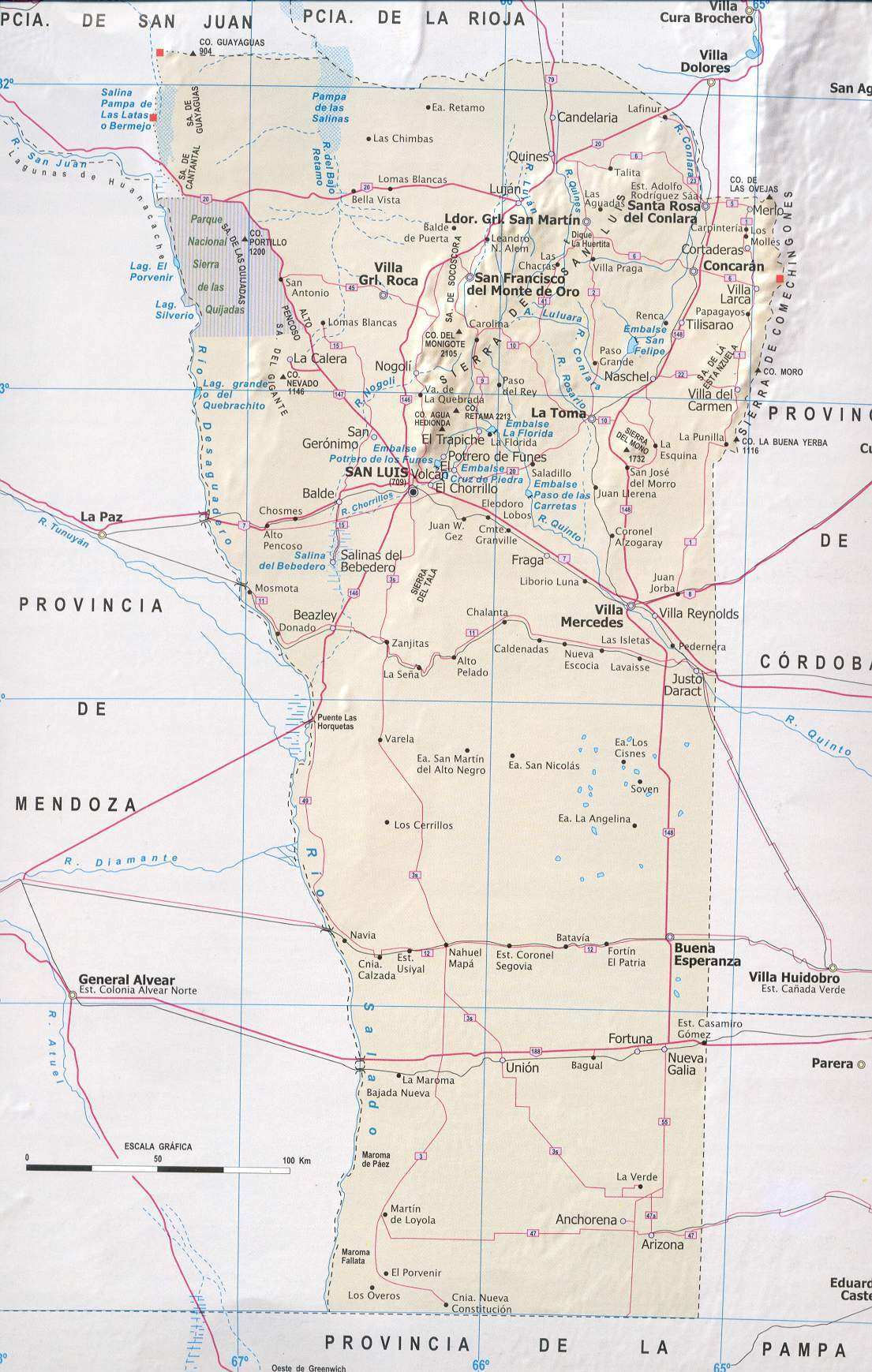 Mapa Provincia San Luis, Argentina