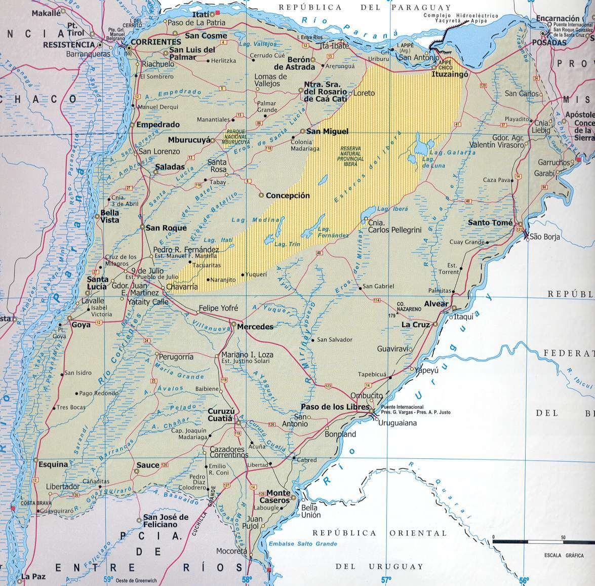 Mapa Provincia de Corrientes, Argentina