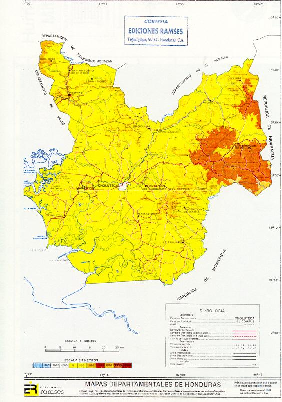 Mapa Relieve, Departamento de Choluteca, Honduras