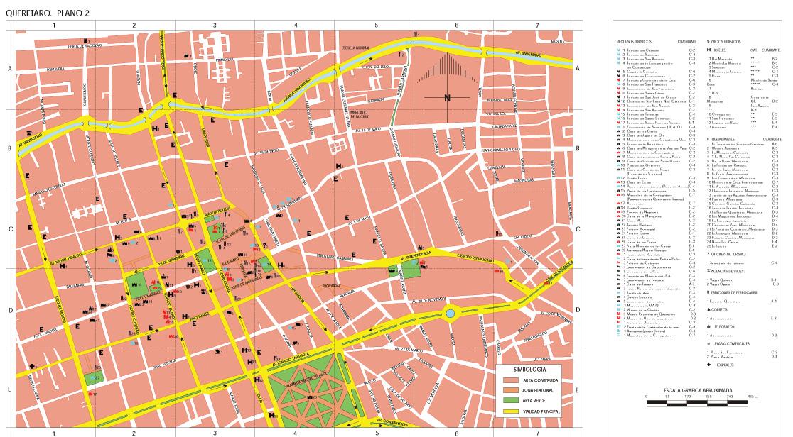 Mapa Santiago de Querétaro (Centro), Querétaro, Mexico