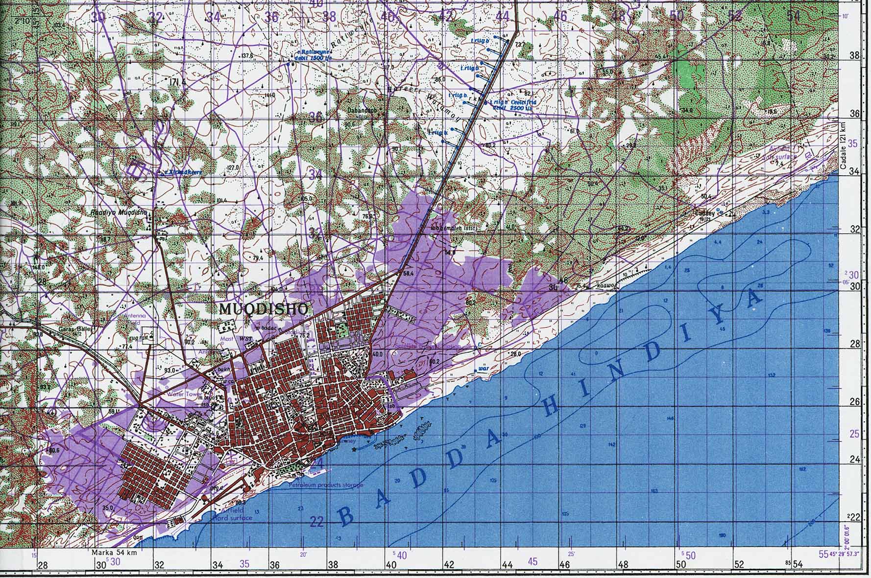 Mapa Topográfico de Mogadiscio, Somalia