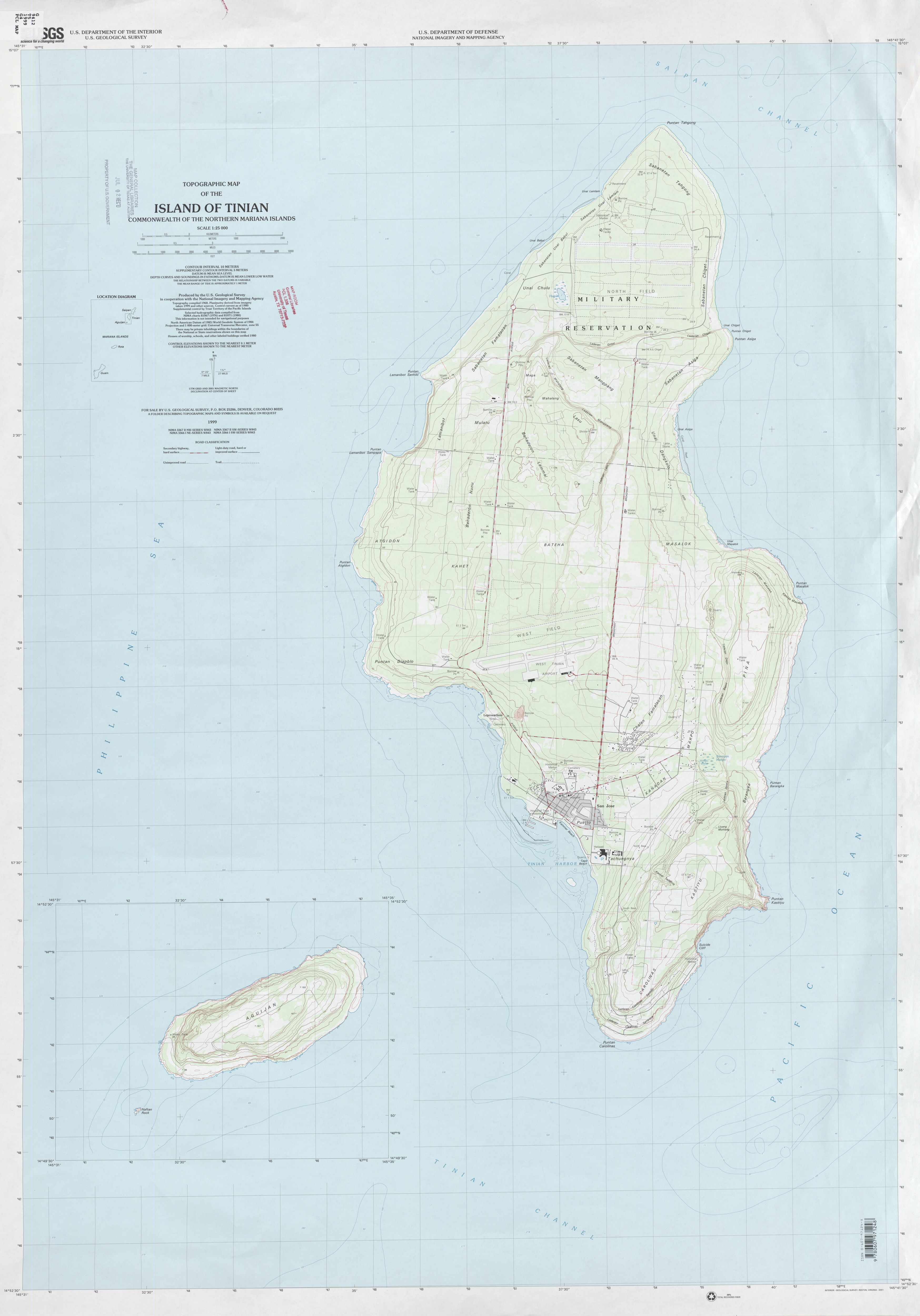 Mapa Topográfico de Tinian, Islas Marianas del Norte