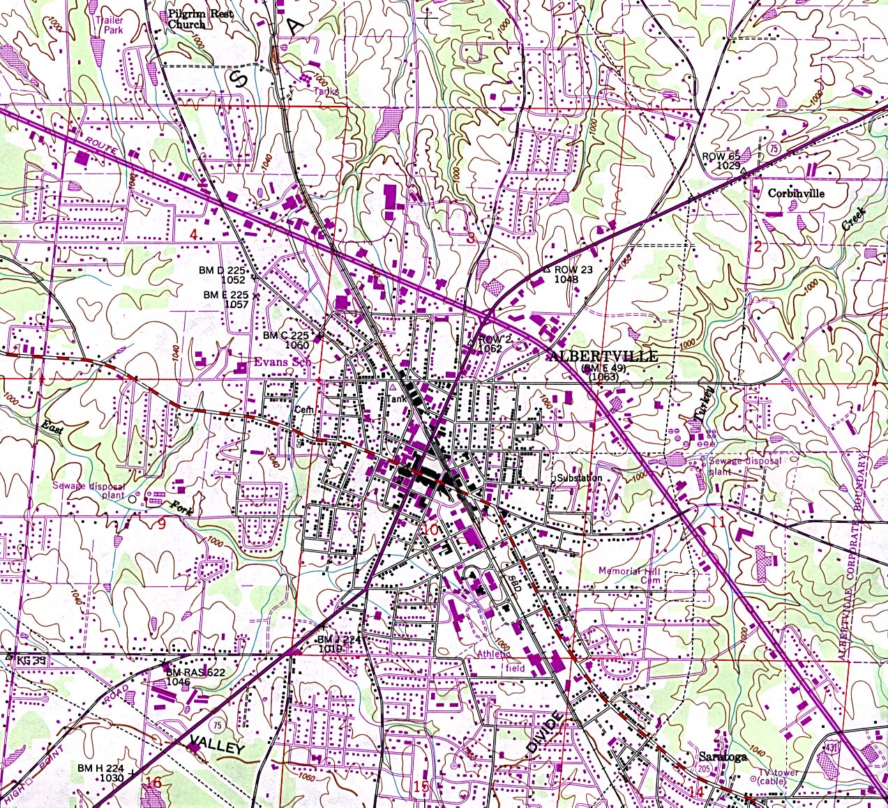 Mapa Topográfico de la Ciudad de Albertville, Alabama, Estados Unidos
