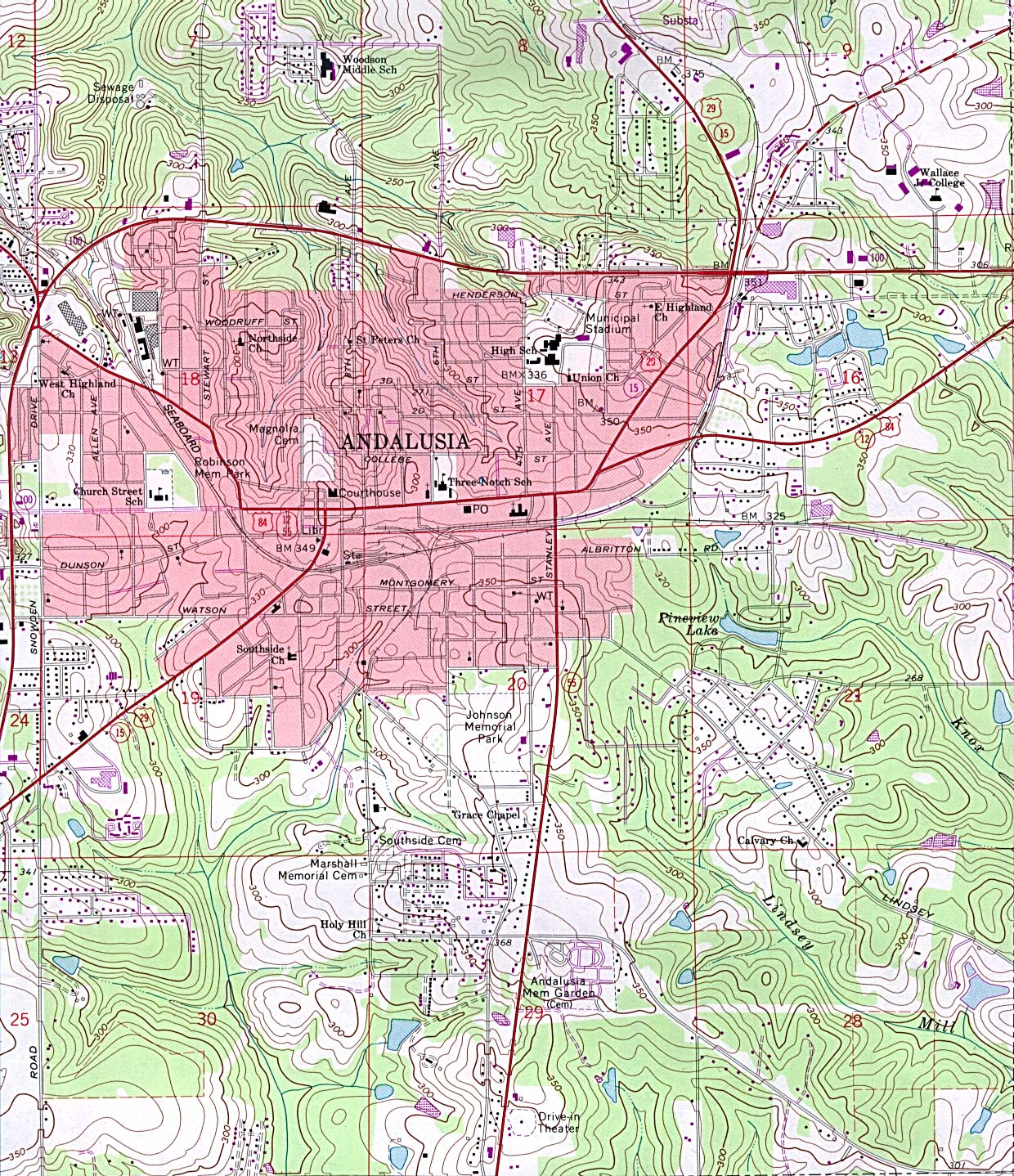 Mapa Topográfico de la Ciudad de Andalusia, Alabama, Estados Unidos