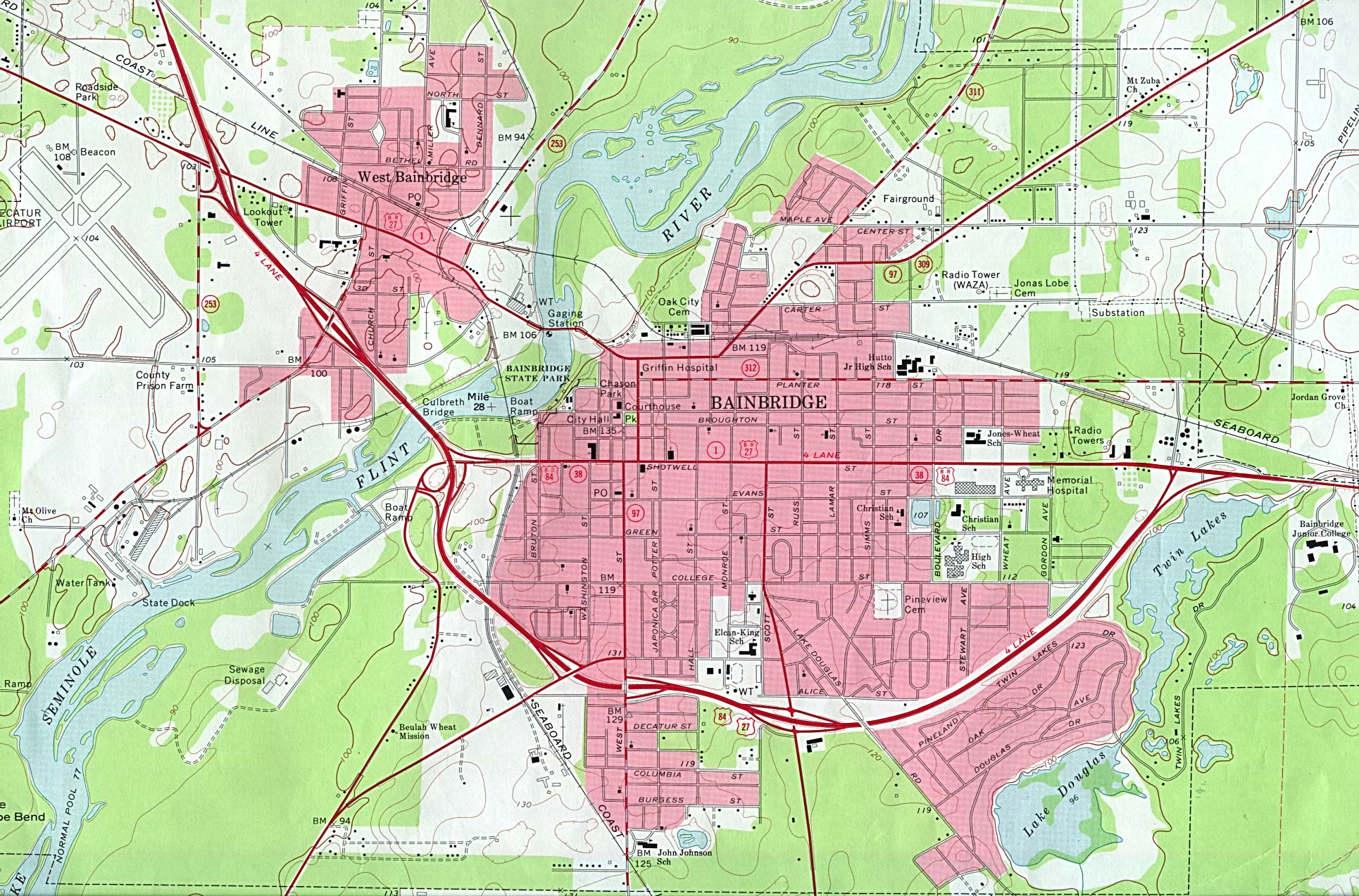 Mapa Topográfico de la Ciudad de Bainbridge, Georgia, Estados Unidos