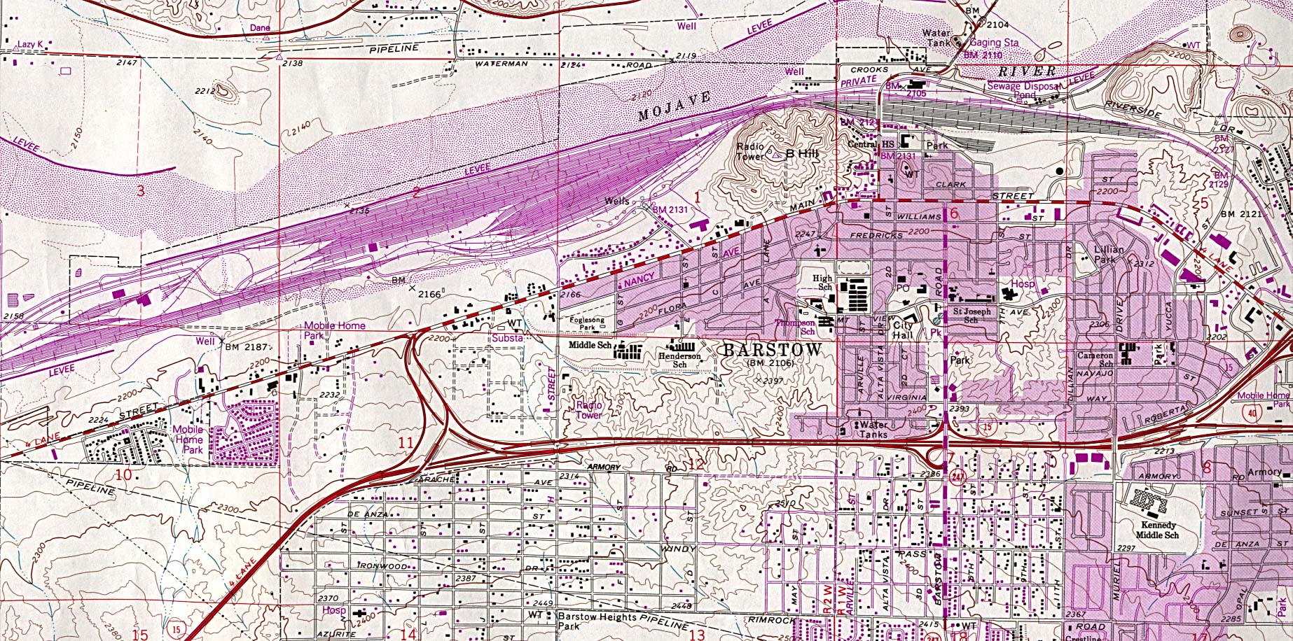 Mapa Topográfico de la Ciudad de Barstow, California, Estados Unidos