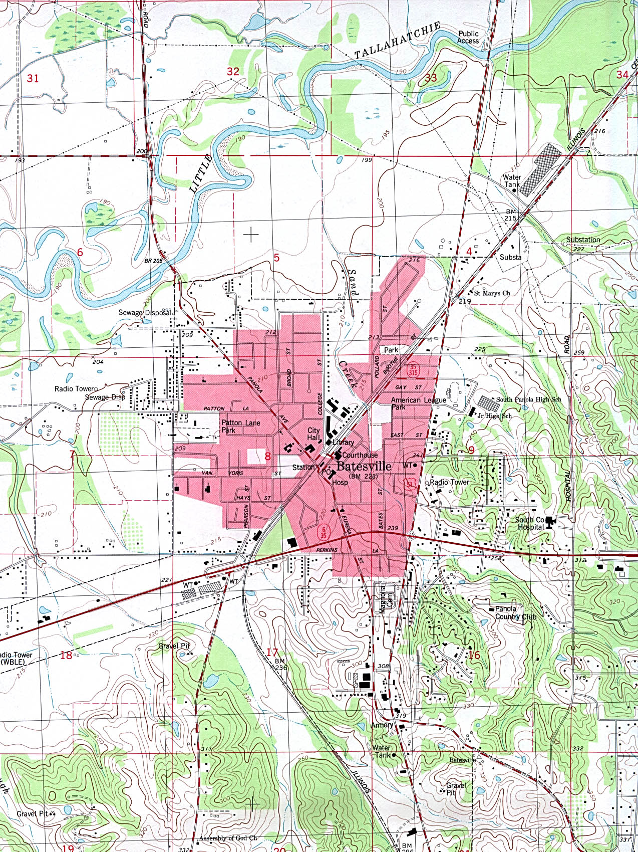 Mapa Topográfico de la Ciudad de Batesville, Misisipi, Estados Unidos