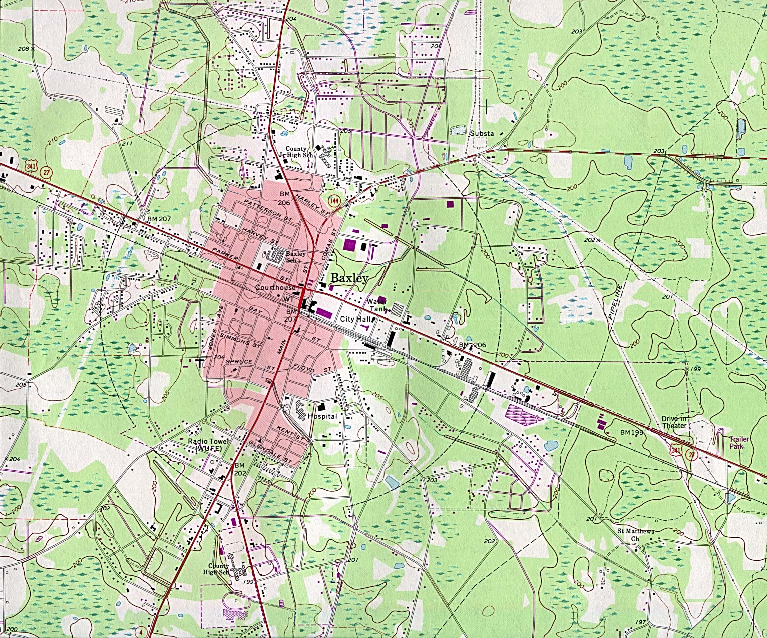 Mapa Topográfico de la Ciudad de Baxley, Georgia, Estados Unidos