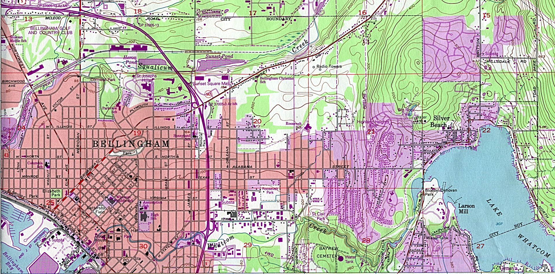 Mapa Topográfico de la Ciudad de Bellingham North, Washington, Estados Unidos