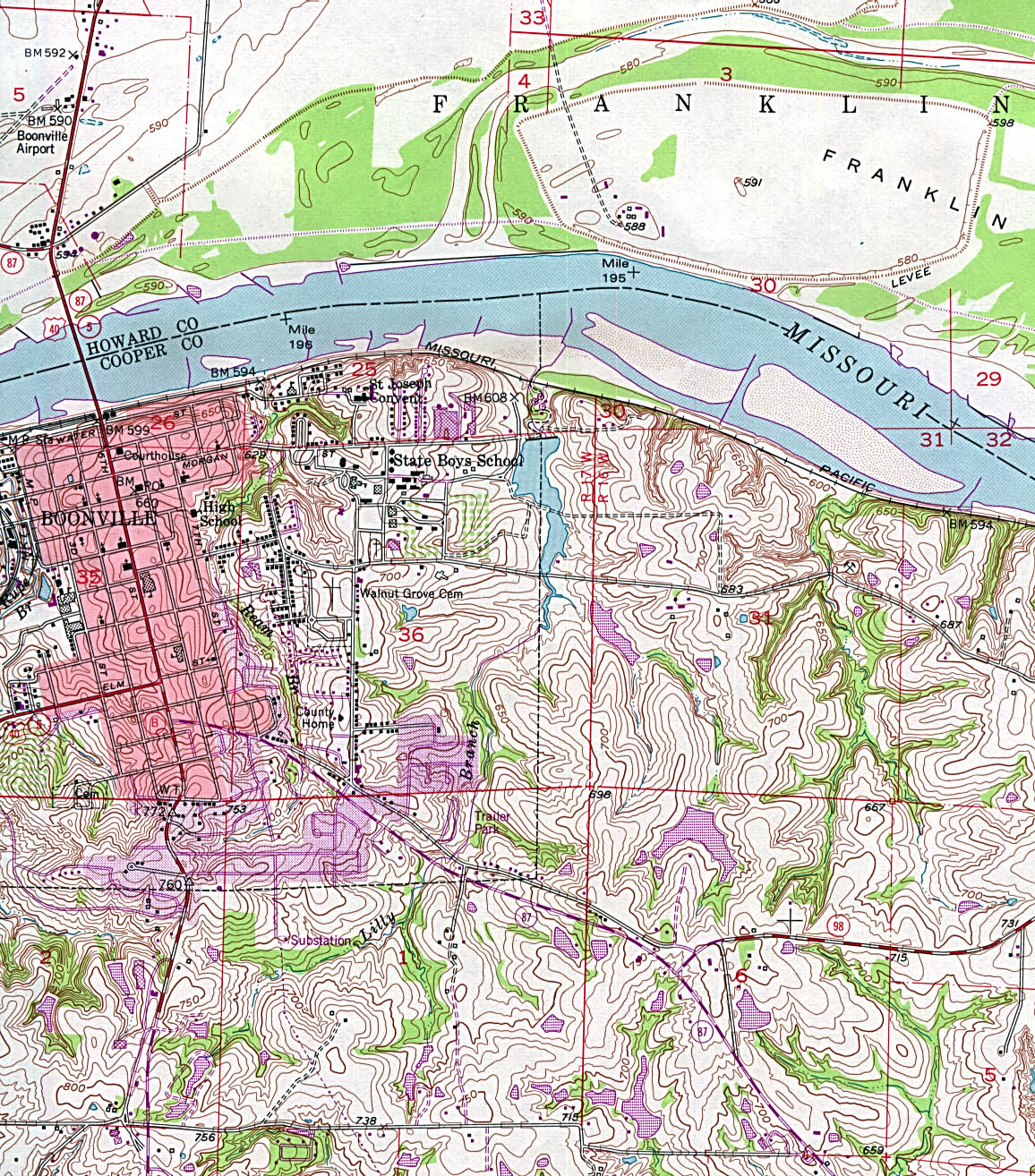 Mapa Topográfico de la Ciudad de Boonville, Missouri, Estados Unidos