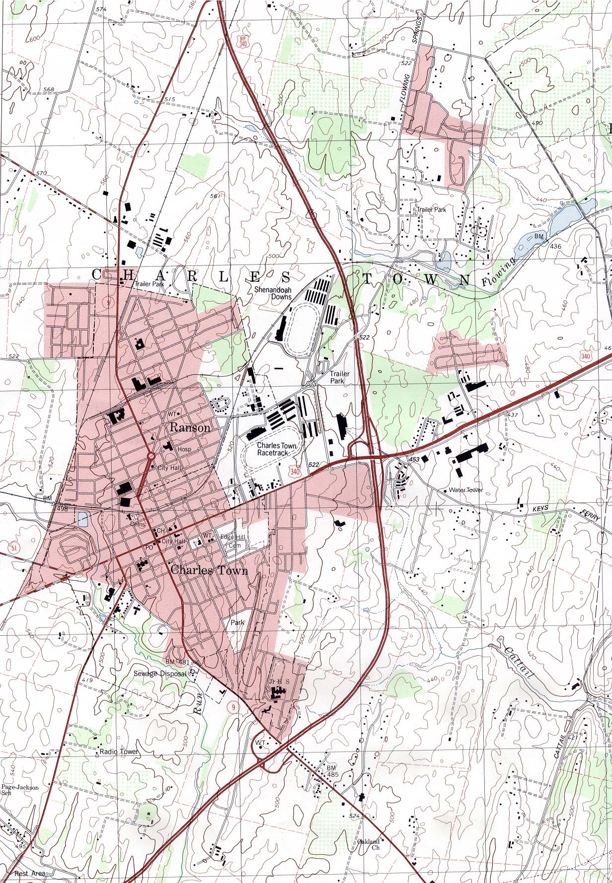 Mapa Topográfico de la Ciudad de Charles Town, Virginia Occidental, Estados Unidos