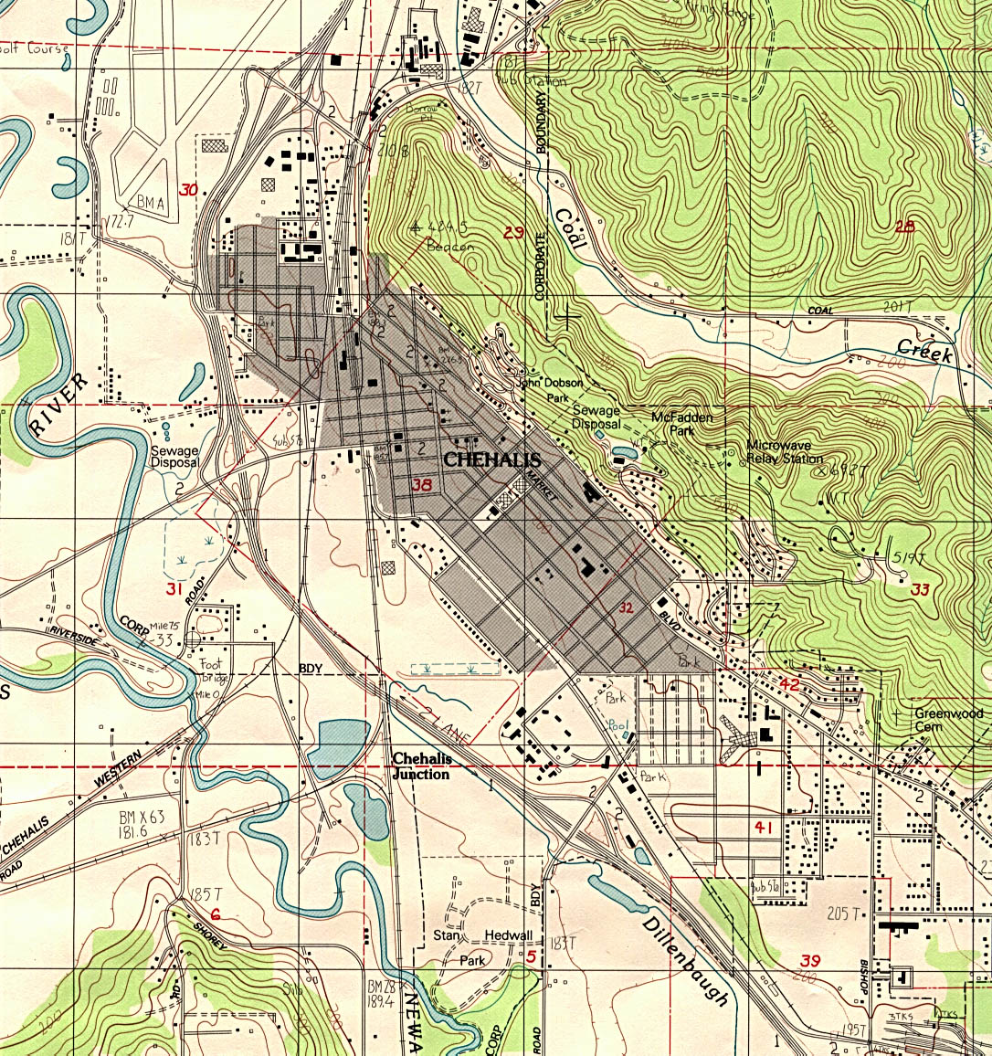 Mapa Topográfico de la Ciudad de Chehalis, Washington, Estados Unidos