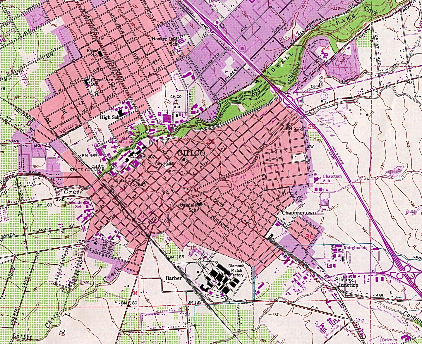 Mapa Topográfico de la Ciudad de Chico, California, Estados Unidos