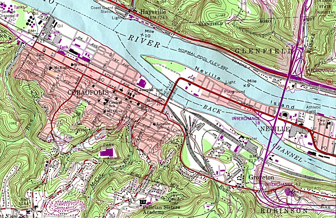 Mapa Topográfico de la Ciudad de Coraopolis, Pensilvania, Estados Unidos