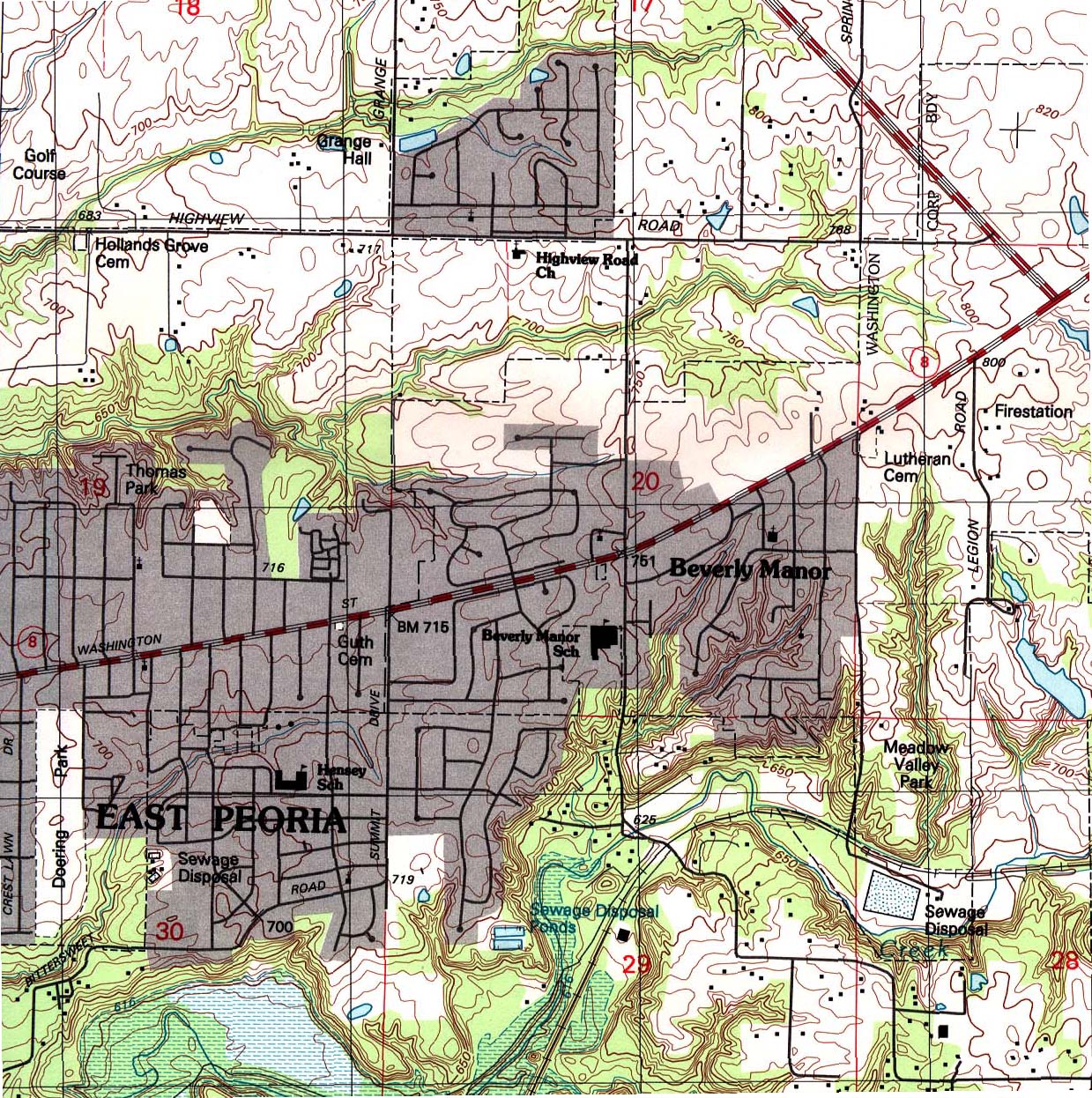 Mapa Topográfico de la Ciudad de Este Peoria, Illinois, Estados Unidos