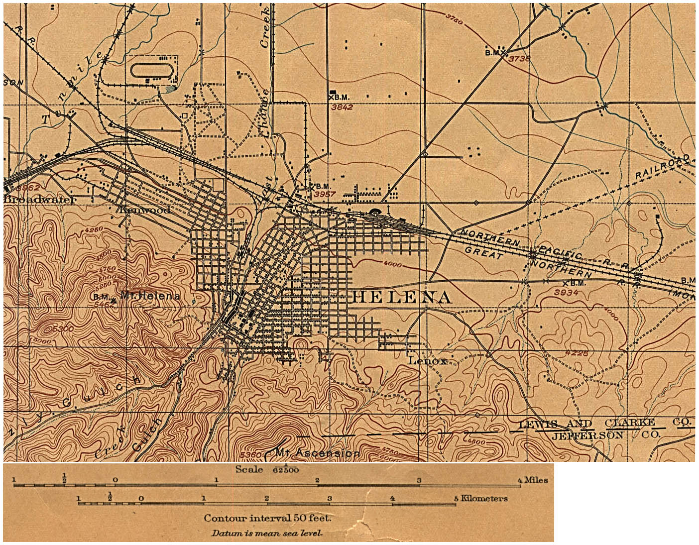 Mapa Topográfico de la Ciudad de Helena, Montana, Estados Unidos 1899