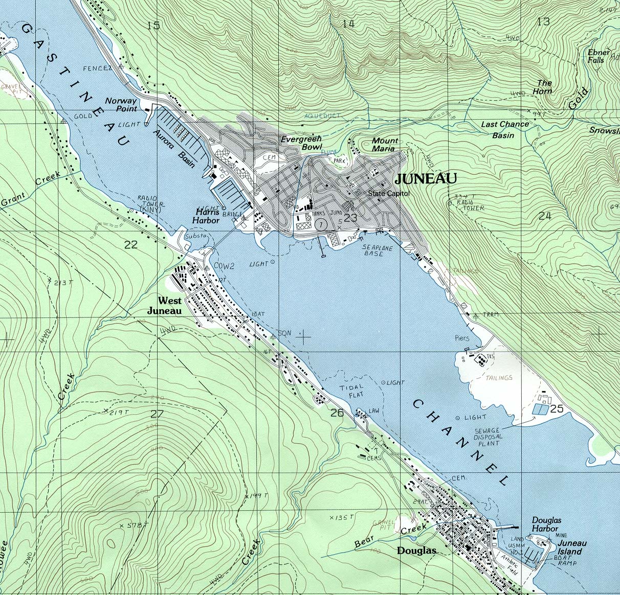 Mapa Topográfico de la Ciudad de Juneau, Alaska, Estados Unidos