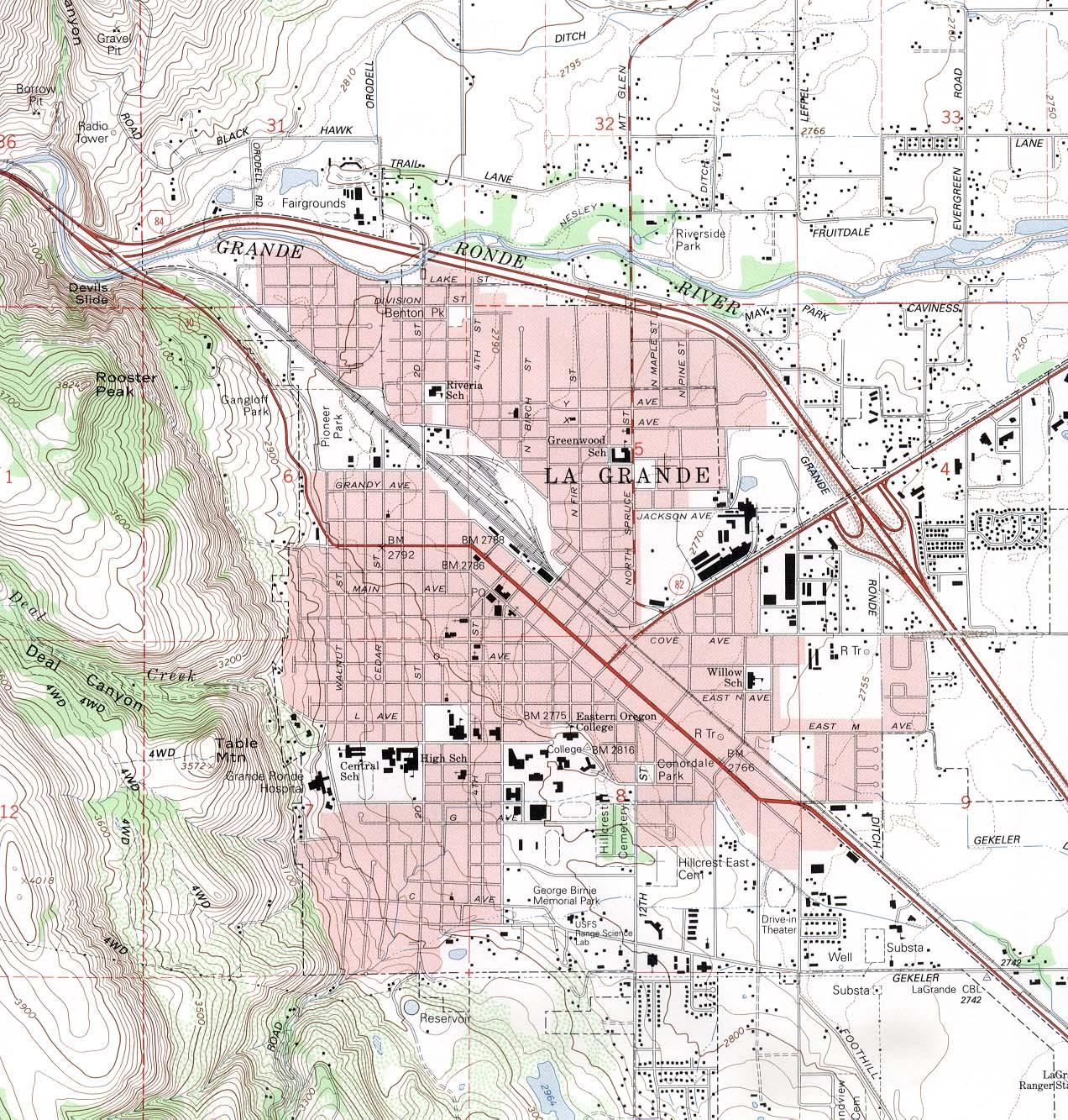 Mapa Topográfico de la Ciudad de La Grande, Oregón, Estados Unidos