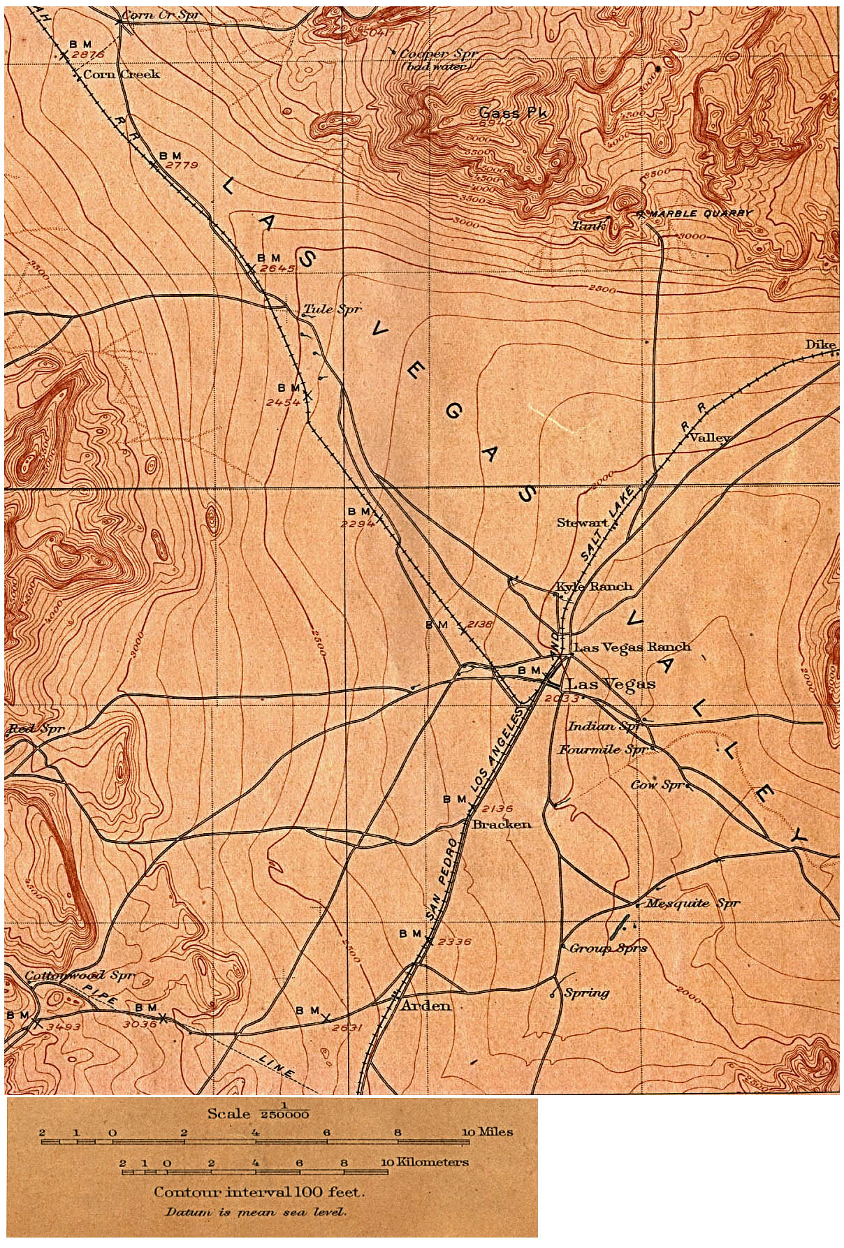 Mapa Topográfico de la Ciudad de Las Vegas, Nevada, Estados Unidos 1908