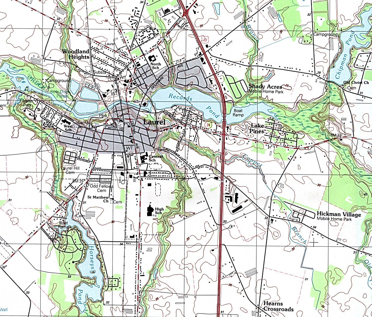 Mapa Topográfico de la Ciudad de Laurel, Delaware, Estados Unidos