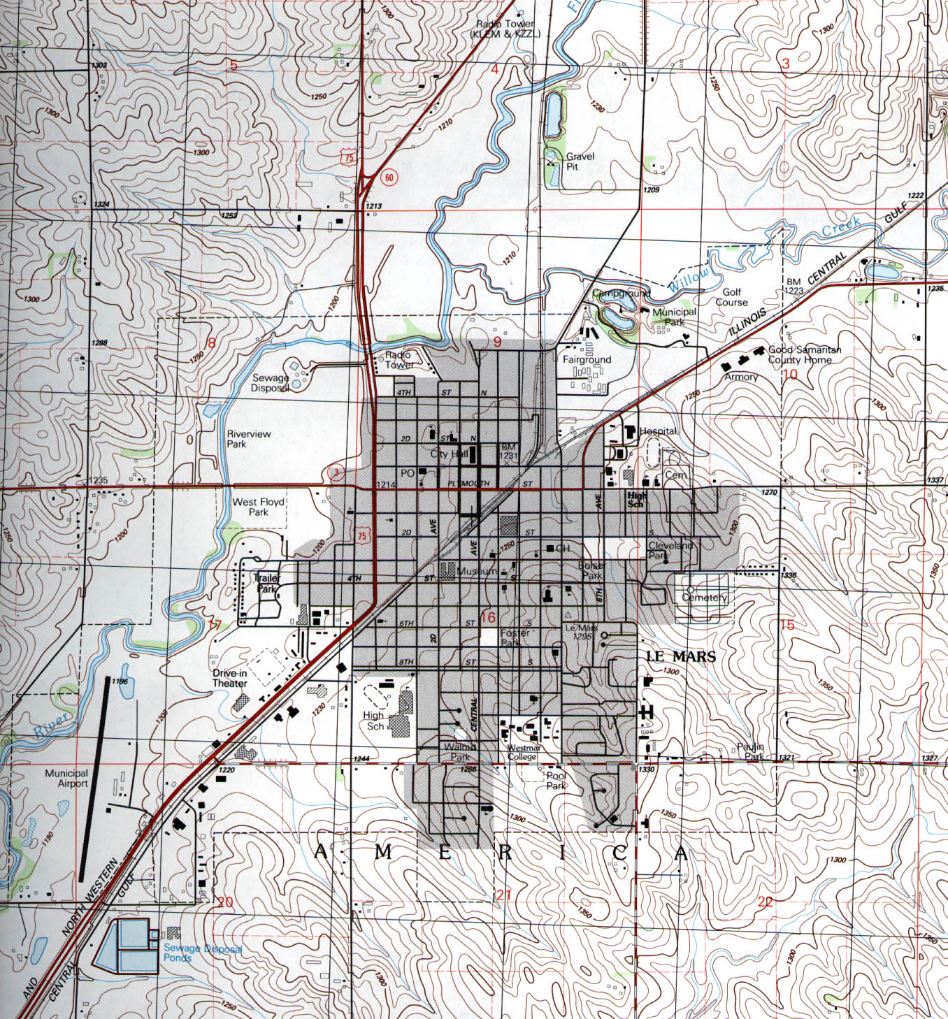 Mapa Topográfico de la Ciudad de Le Mars, Iowa, Estados Unidos