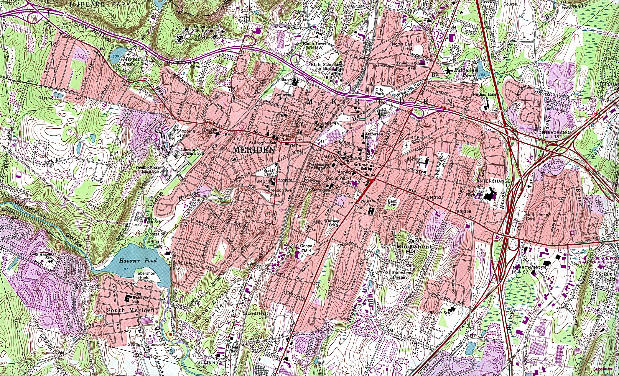 Mapa Topográfico de la Ciudad de Meriden, Connecticut, Estados Unidos