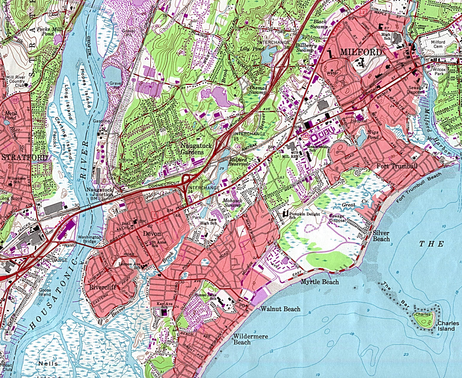Mapa Topográfico de la Ciudad de Milford, Connecticut, Estados Unidos