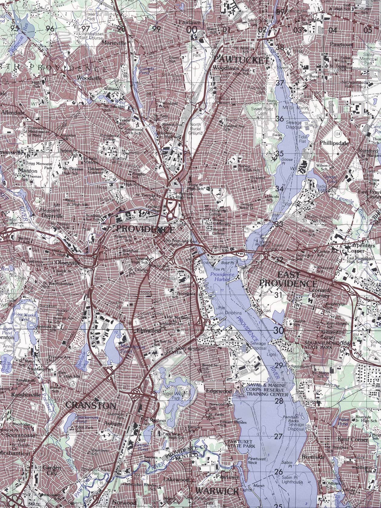 Mapa Topográfico de la Ciudad de Providence, Rhode Island, Estados Unidos