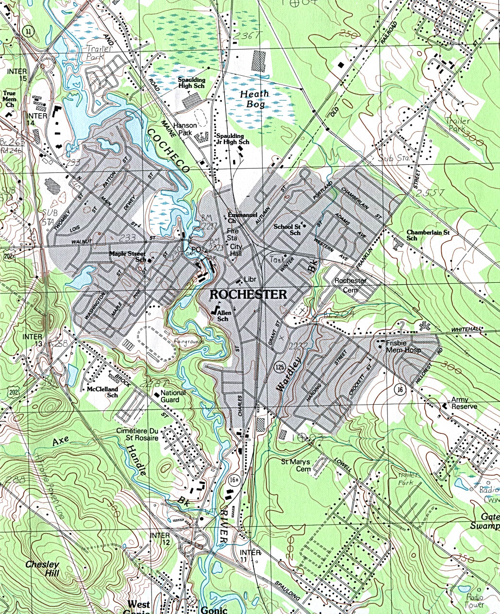 Mapa Topográfico de la Ciudad de Rochester, Nuevo Hampshire, Estados Unidos