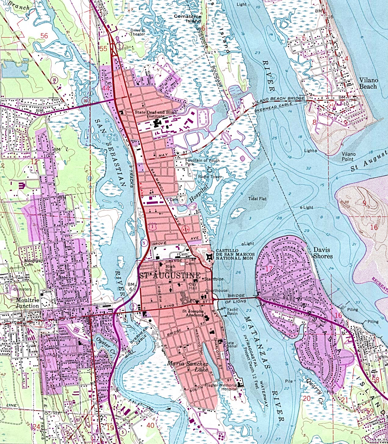 Mapa Topográfico de la Ciudad de St. Agostoine, Florida, Estados Unidos