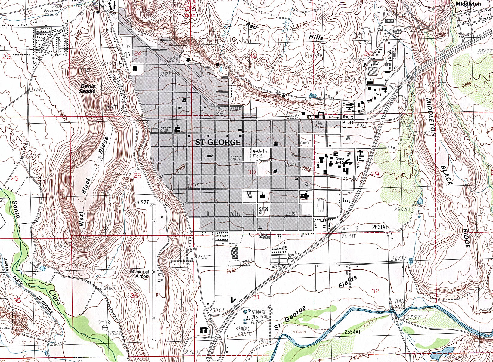 Mapa Topográfico de la Ciudad de St. George, Utah, Estados Unidos