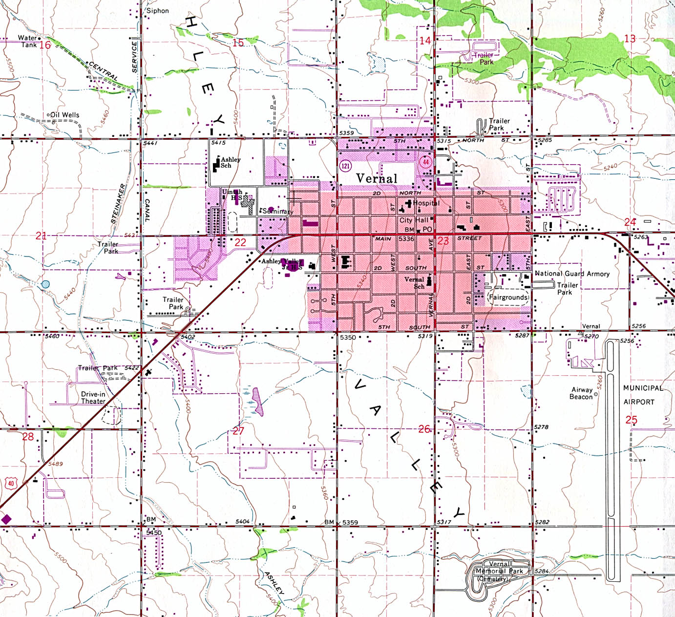 Mapa Topográfico de la Ciudad de Vernal, Utah, Estados Unidos