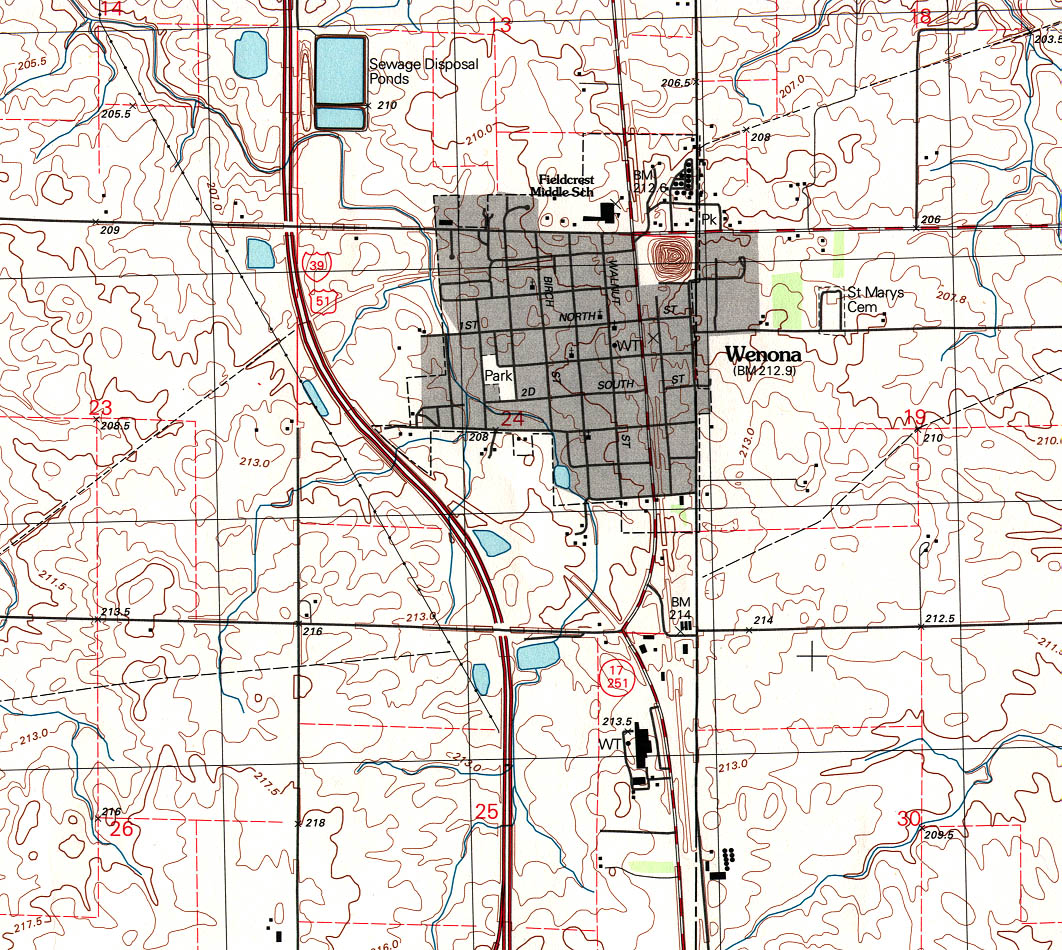 Mapa Topográfico de la Ciudad de Wenona, Illinois, Estados Unidos