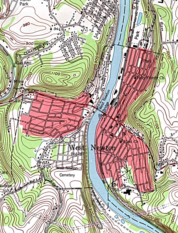 Mapa Topográfico de la Ciudad de West Newton, Pensilvania, Estados Unidos