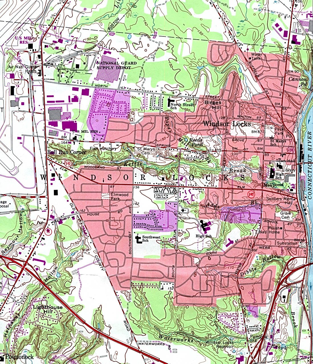 Mapa Topográfico de la Ciudad de Windsor Locks, Connecticut, Estados Unidos