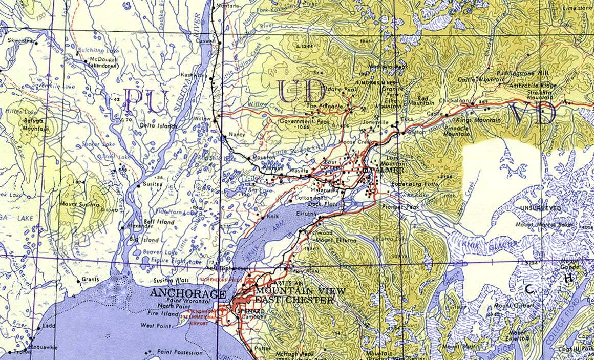 Mapa Topográfico de la Región de Anchorage, Alaska, Estados Unidos