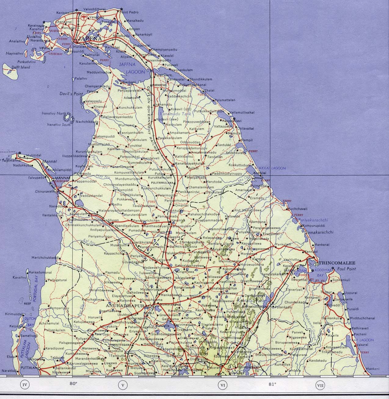 Mapa Topográfico del Norte de Sri Lanka 1959